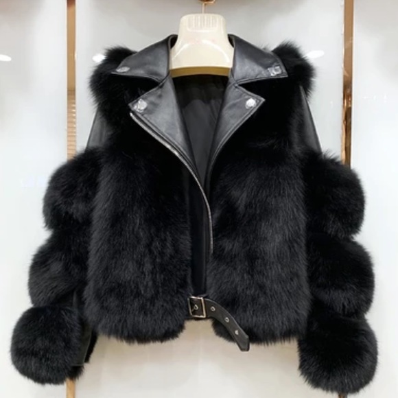 Jackets & Blazers - Fashion Leather and Fox fur Jacket